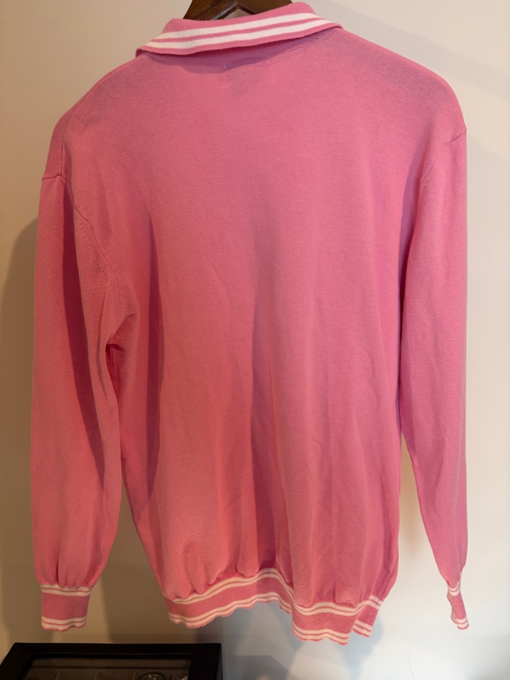 Pink Knit Button-Up Cardigan with White Trim - Okkitstore - Picture 2 of 2